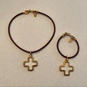Coach Gold and Glass Cross Necklace & Bracelet